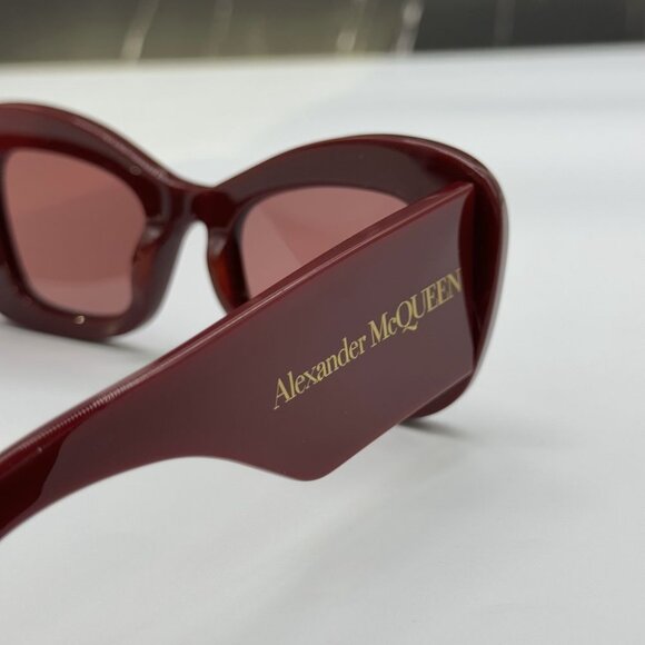 NEW AM0434S 006 ALEXANDER MCQUEEN BURGUNDY CAT EYE WOMEN SUNGLASSES - Picture 6 of 11